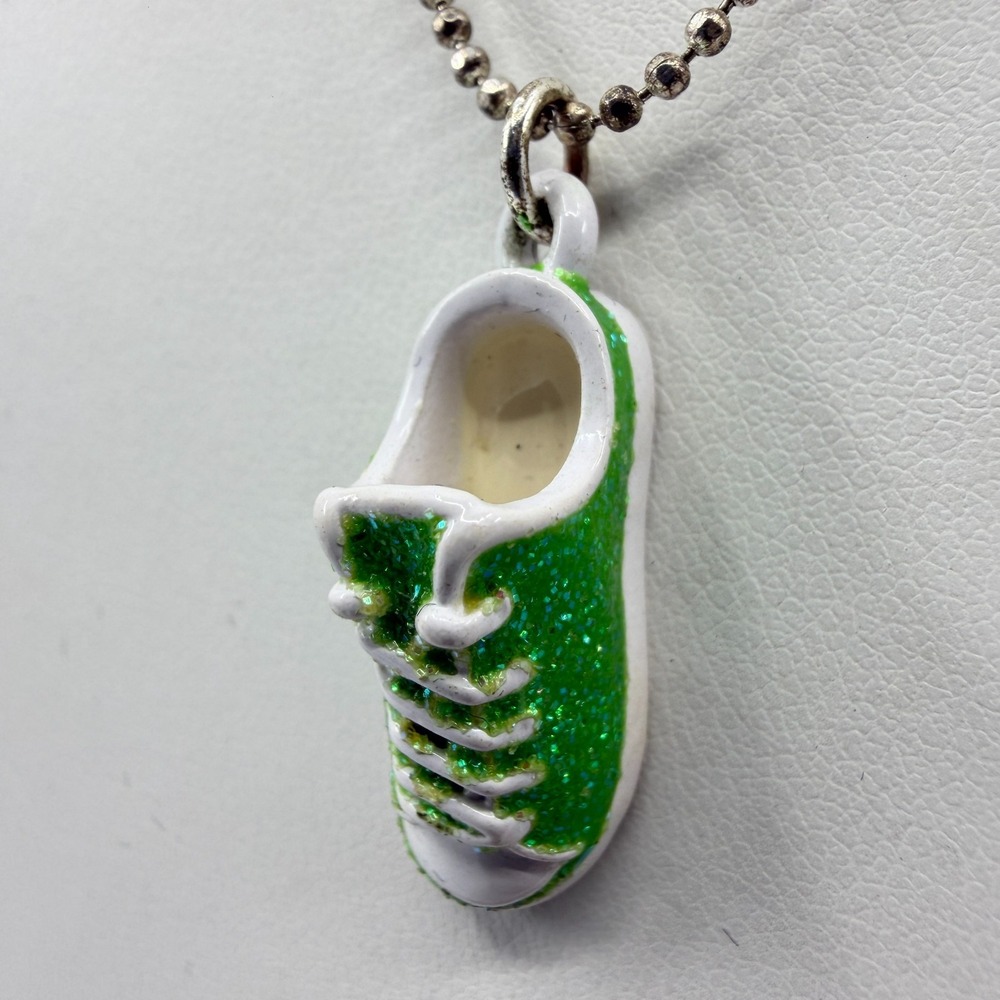Funky Green Glitter Sneaker Shoe Pendant Necklace Aesthetic Y2K Statement Charm